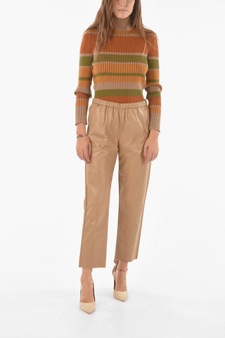 Soft Leather Pants with Wiast Elastic Band