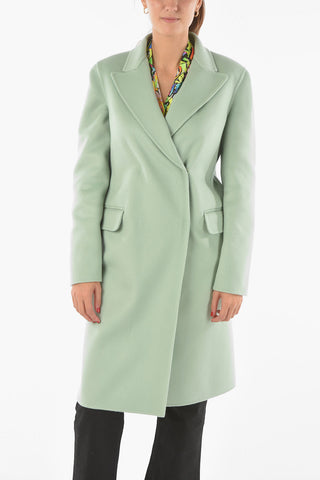 Virgin Wool Blend Double-breasted Coat with Peak Lapel