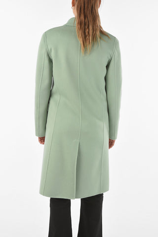 Virgin Wool Blend Double-breasted Coat with Peak Lapel