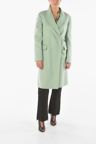 Virgin Wool Blend Double-breasted Coat with Peak Lapel
