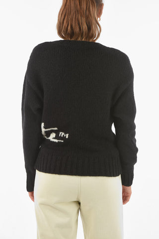 Wool Blend INTARSIO Crewneck Sweater with Lettering Logo
