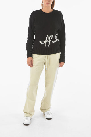 Wool Blend INTARSIO Crewneck Sweater with Lettering Logo
