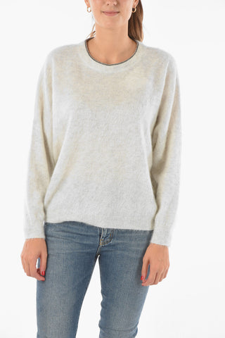 Crew Neck Back Buttoned Mohair Blend Sweater