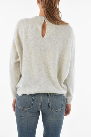 Crew Neck Back Buttoned Mohair Blend Sweater
