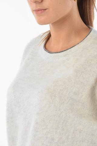 Crew Neck Back Buttoned Mohair Blend Sweater