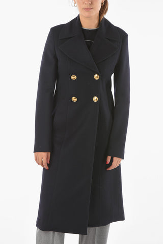 Virgin Wool Cashmere Blend Double-breasted Coat with Metal Logoed Buttons