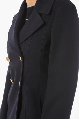 Virgin Wool Cashmere Blend Double-breasted Coat with Metal Logoed Buttons