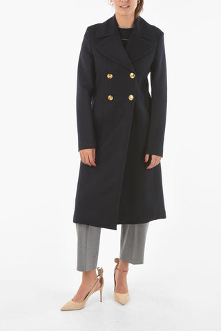 Virgin Wool Cashmere Blend Double-breasted Coat with Metal Logoed Buttons