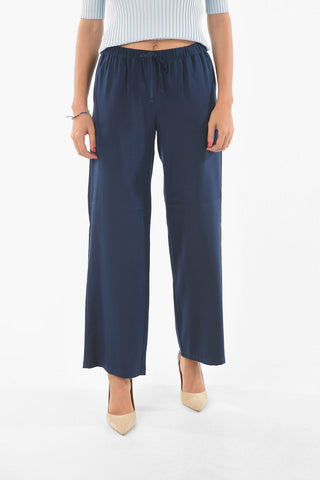 Silk Blend Boot-cut Pants with Waist Elastic Band