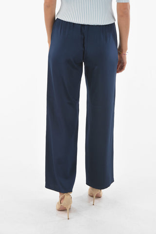 Silk Blend Boot-cut Pants with Waist Elastic Band