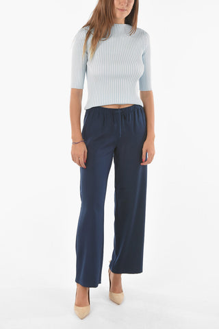 Silk Blend Boot-cut Pants with Waist Elastic Band