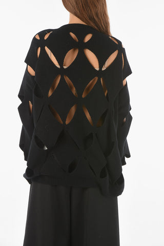 Virgin Wool Oversize Sweater with All-over Cut outs