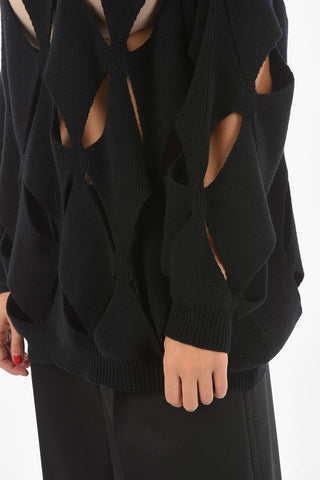 Virgin Wool Oversize Sweater with All-over Cut outs