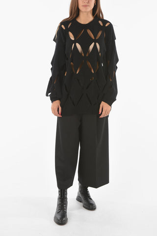 Virgin Wool Oversize Sweater with All-over Cut outs