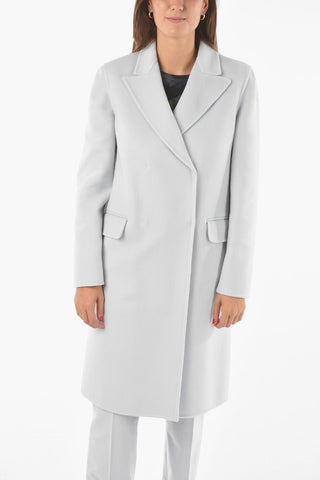 Virgin Wool Blend Double-breasted Coat with Peak Lapel