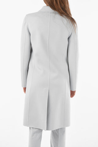 Virgin Wool Blend Double-breasted Coat with Peak Lapel