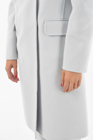 Virgin Wool Blend Double-breasted Coat with Peak Lapel
