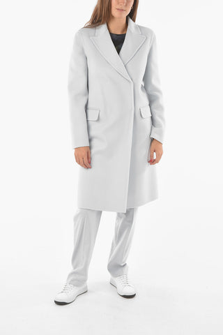 Virgin Wool Blend Double-breasted Coat with Peak Lapel