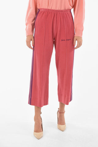 Cropped Ribbed Velour Joggers with Lettering Logo