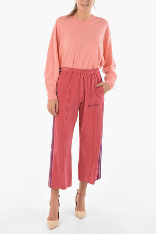 Cropped Ribbed Velour Joggers with Lettering Logo