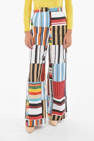 Pantaloni Palazzo in Cotone Stretch con Motivo a Righe
