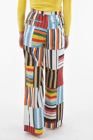 Pantaloni Palazzo in Cotone Stretch con Motivo a Righe