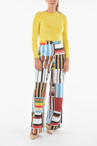 Pantaloni Palazzo in Cotone Stretch con Motivo a Righe