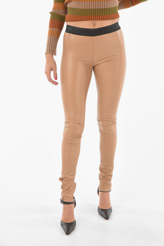 Soft Leather Leggings with Waist Elastic Band