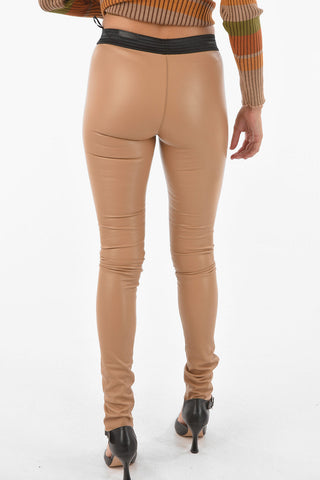Soft Leather Leggings with Waist Elastic Band