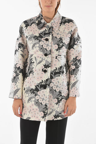 Floral Jacquard Coat with Pointed Collar