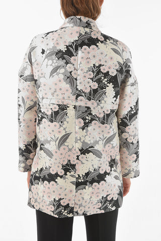 Floral Jacquard Coat with Pointed Collar