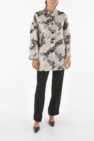 Floral Jacquard Coat with Pointed Collar