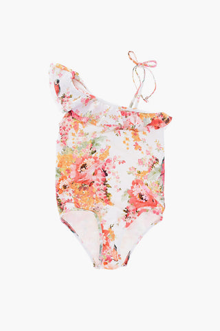 One Shoulder Floral Printed One Piece Swimsuit