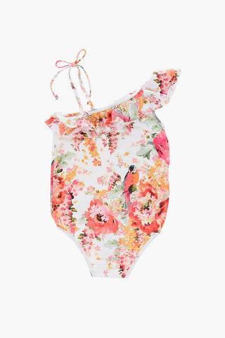 One Shoulder Floral Printed One Piece Swimsuit
