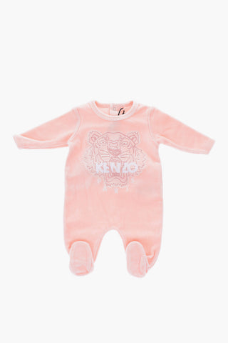 tiger-motif embroidered crew-neck romper suit