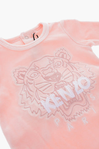tiger-motif embroidered crew-neck romper suit