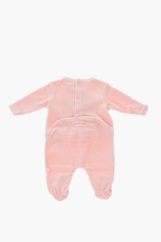 tiger-motif embroidered crew-neck romper suit