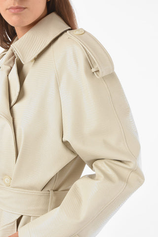Double Breasted Faux Leather Trench with Crocodile Print 