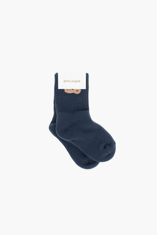 Ribbed Long Socks with Teddy Embroidery