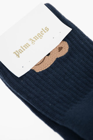 Ribbed Long Socks with Teddy Embroidery