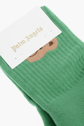 Ribbed Long Socks with Teddy Embroidery