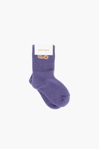 Ribbed Long Socks with Teddy Embroidery