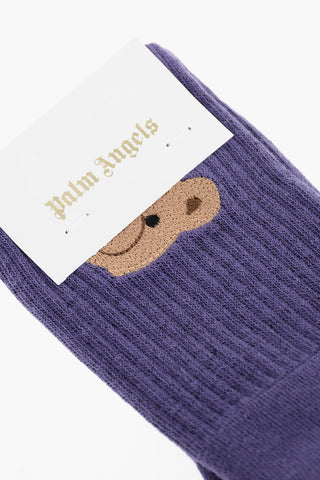 Ribbed Long Socks with Teddy Embroidery