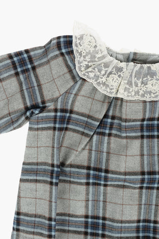 Tartan Checked FLAVILI Dress with Laces Collar