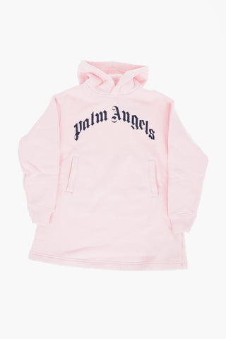 logo printed long sleeve dress with hood