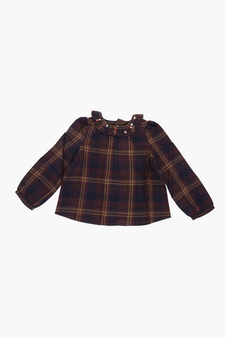 embroidered collar tartan motif blouse