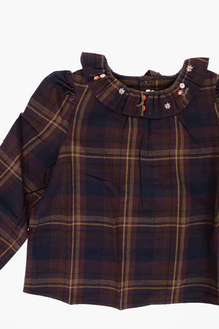 embroidered collar tartan motif blouse