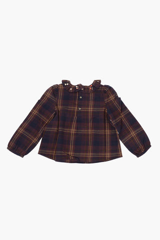 embroidered collar tartan motif blouse