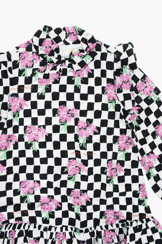 Kariertes Kleid mit Blumenmuster