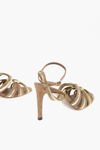 Suede Leather Sandals with Laminated Leather Details and Rings 8,5cm